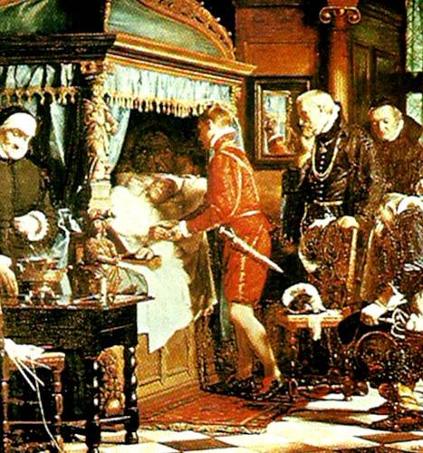 Carl Heinrich Bloch den sjuttonarige christian tar emot nycklarna till riksregalievalvet av den doende niels kaas oil painting picture